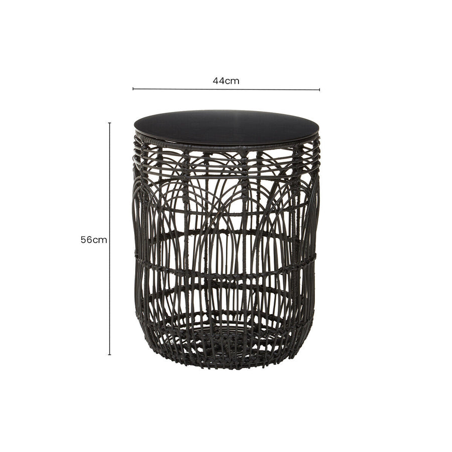 Black Round Rattan Stool or Side Table | Arles