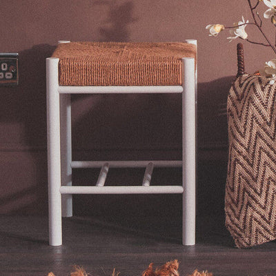 Natural Rope and White Wood Stool | Bandar