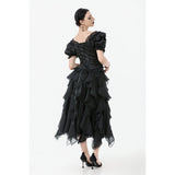 Dark in Love Seraphina Ruched Puff Sleeve Corset Top in Black