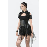Dark in Love Draven Layered Mesh & Faux Leather Waist Cincher Skirt