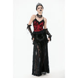 Dark in Love Gothic Lace Velvet Layered Maxi Skirt in Black