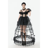 Dark in Love Gothic Hoop Cage Skirt with Lace Trim in Black