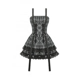 Dark in Love Ida Punk Grey Tartan Metal Studded Dress