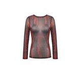 Dark in Love Carson Black and Red Tie-Dye Mesh Versatile Basic Top