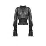 Dark in Love Aoife Black Hollow Lace Elastic Pleated Waist Eyelash Lace Cuff Top