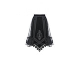 Dark in Love Melisandre Embroidered Velvet Mesh Goth Skirt in Black