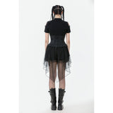 Dark in Love Draven Layered Mesh & Faux Leather Waist Cincher Skirt