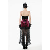 Dark in Love Crimson Queen Lace High-Low Goth Skirt in Burgundy & Black