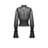 Dark in Love Aoife Black Hollow Lace Elastic Pleated Waist Eyelash Lace Cuff Top