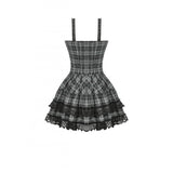 Dark in Love Ida Punk Grey Tartan Metal Studded Dress
