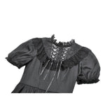 Dark in Love Belladonna Lace-Up High Collar Puff Sleeve Goth Dress  in Black