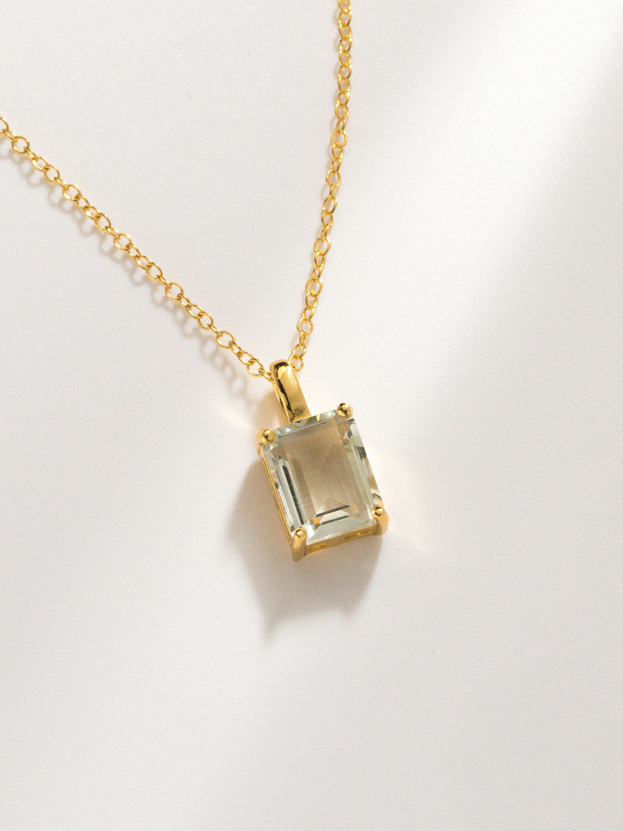 Green Amethyst Emerald Cut Pendant Necklace in 18k Gold Vermeil
