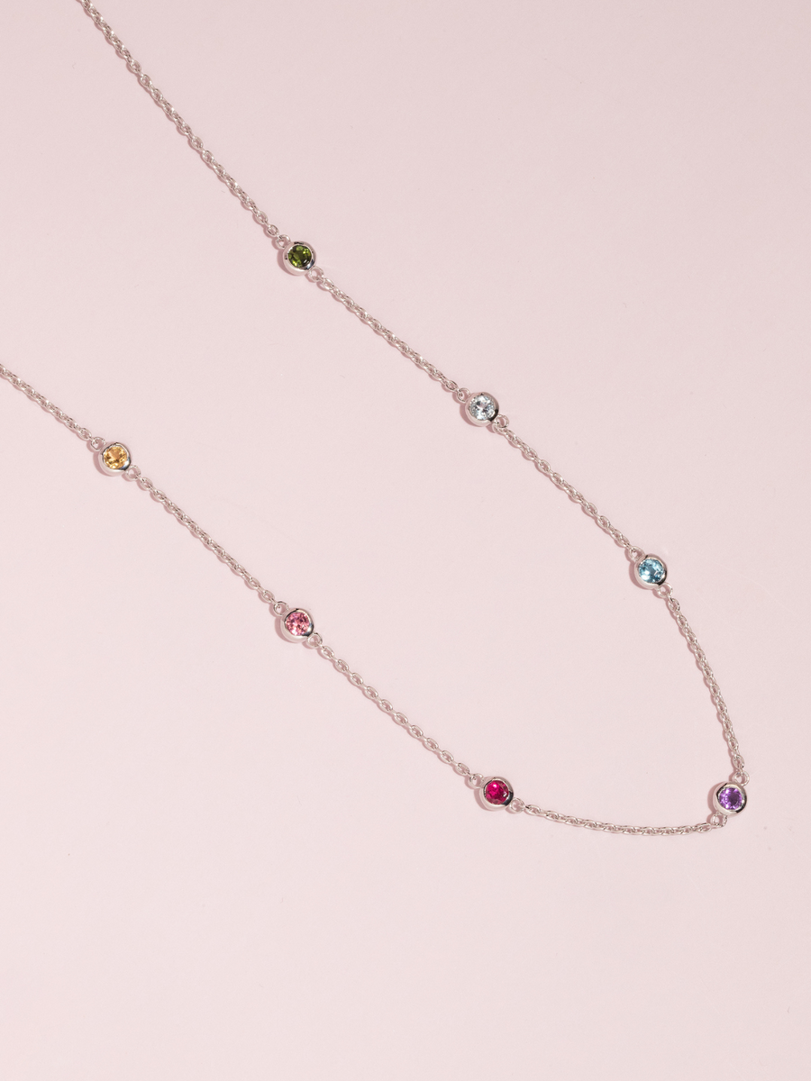 Rainbow Gemstone Necklace in Sterling Silver