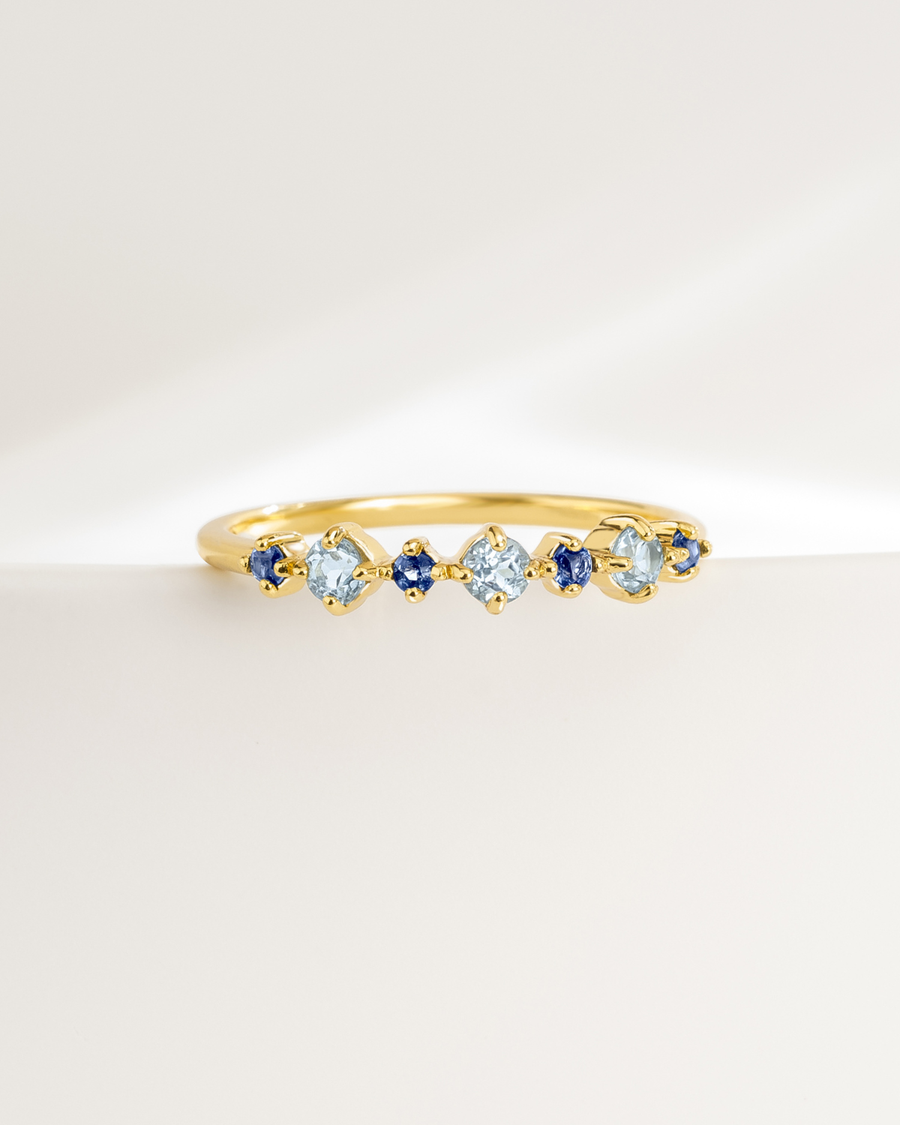 Blue Sapphire & Blue Topaz Stackable Half Eternity Band in 18K Gold Vermeil