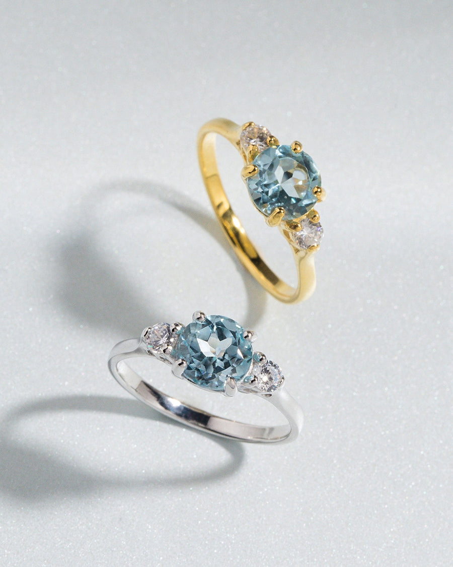 Blue Topaz Three Stone Ring in 18k Gold Vermeil