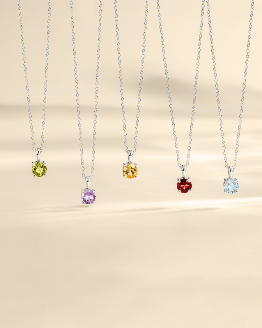 Garnet Solitaire Pendant Necklace in Sterling Silver