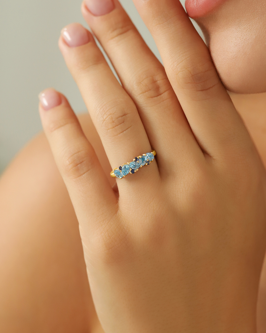 Blue Sapphire & Blue Topaz Pear Cut Half Eternity Band in 18k Gold Vermeil
