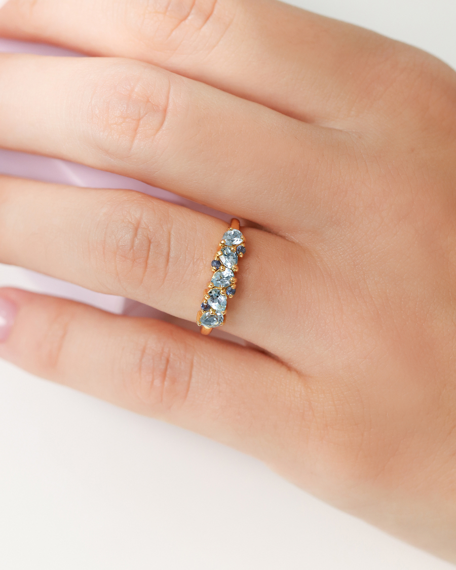Blue Sapphire & Blue Topaz Pear Cut Half Eternity Band in 18k Gold Vermeil