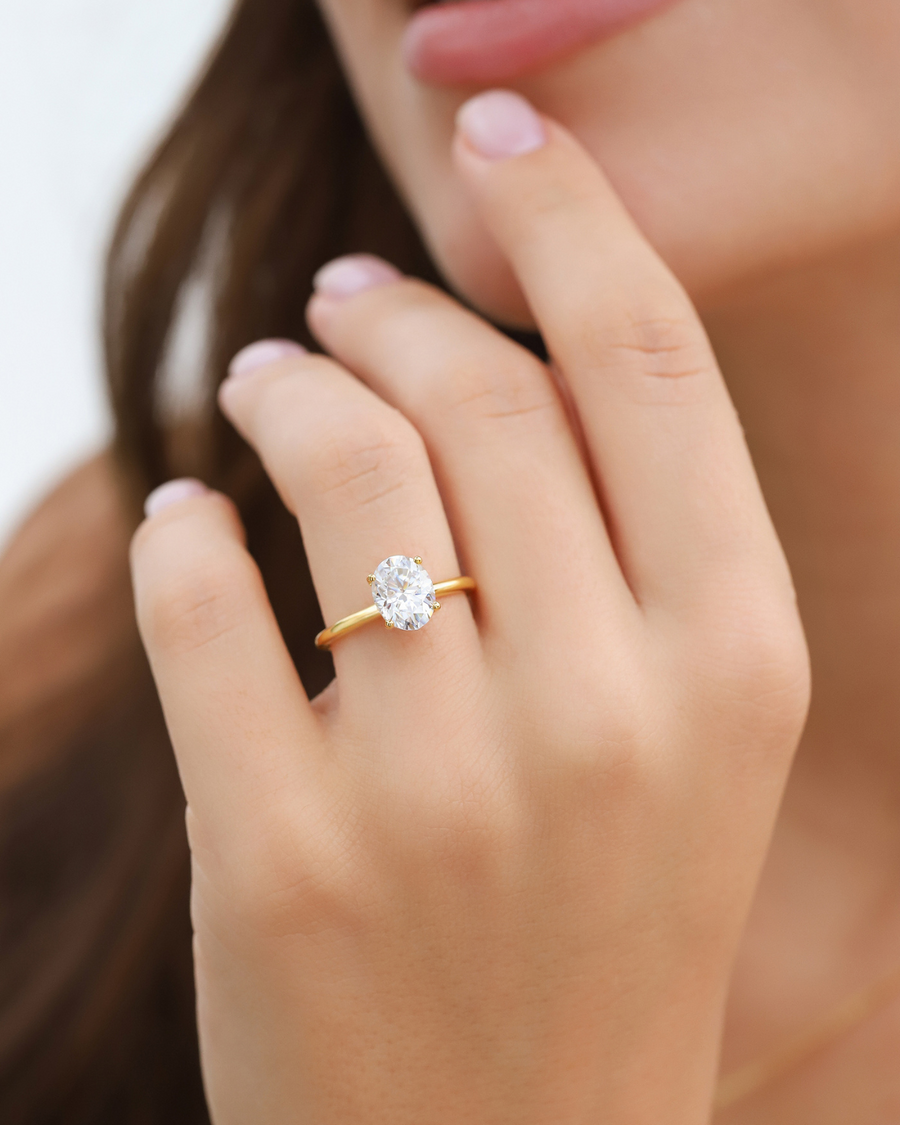 2 ct Oval Solitaire Moissanite Engagement Ring in 18k Gold Vermeil
