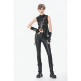 Dark in Love Punk Distressed Leather Lace-Up Top