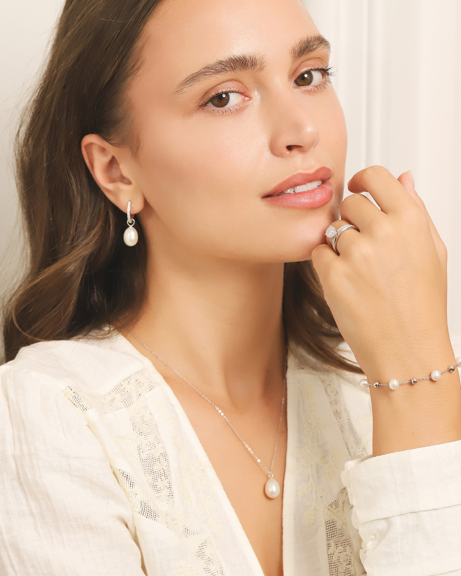 Pearl Hoop Drop Earrings with Removable Pearls in Sterling Silver