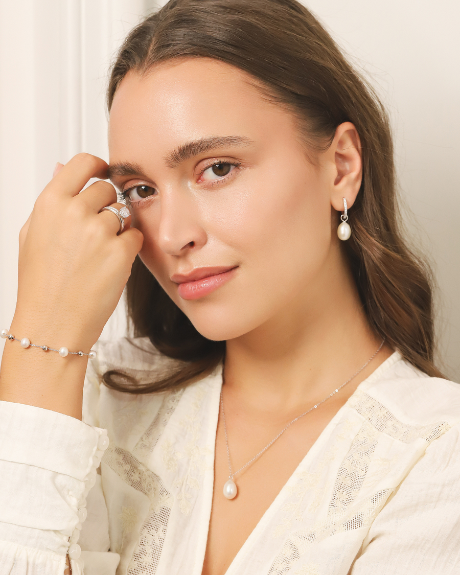 Pearl Hoop Drop Earrings with Removable Pearls in Sterling Silver