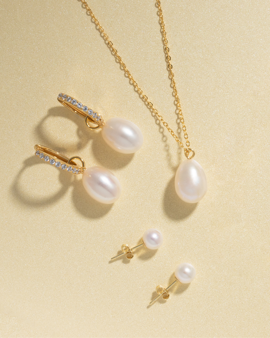 Pearl Hoop Drop Earrings with Removable Pearls  in 18k Gold Vermeil