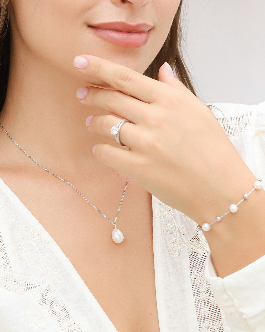 Large Pearl Pendant Necklace in Sterling Silver