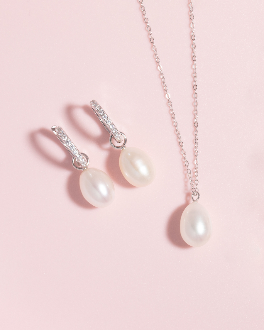 Pearl Hoop Drop Earrings with Removable Pearls in Sterling Silver