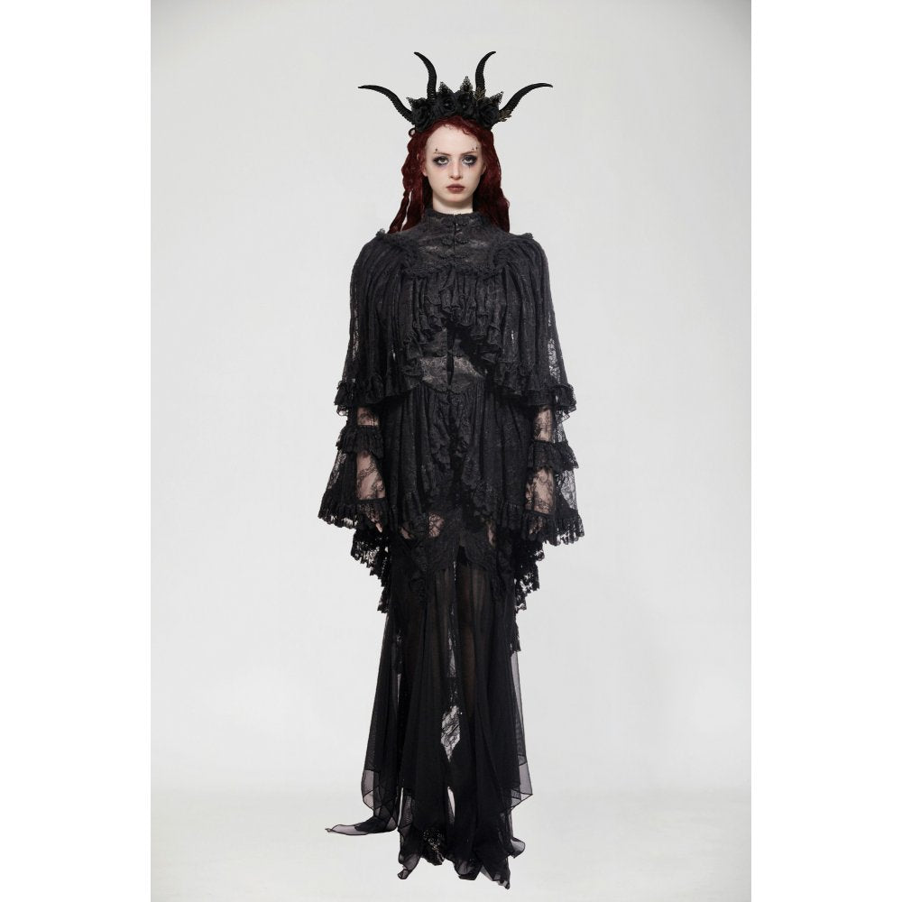 Dark in Love Zuri Vintage Lace Cape with Flowing Sleeves