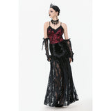 Dark in Love Althea Lace-Trimmed Velvet Goth Camisole in Burgundy
