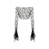 Dark in Love Morana Mesh Crochet Knit Bell Sleeve Crop Top