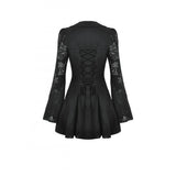 Dark in Love Luca Black Hollow Lace Gemstone Button Adjustable Waist Dress