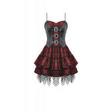 Dark in Love Red-Black Plaid Leather Layered Punk Sweetcore Dress