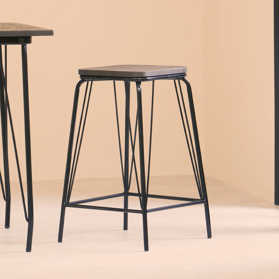 Black Metal and Elm Wood Stool | District
