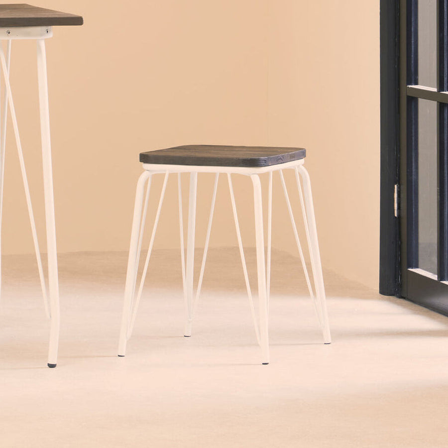 White Metal and Elm Small Wood Stool | District
