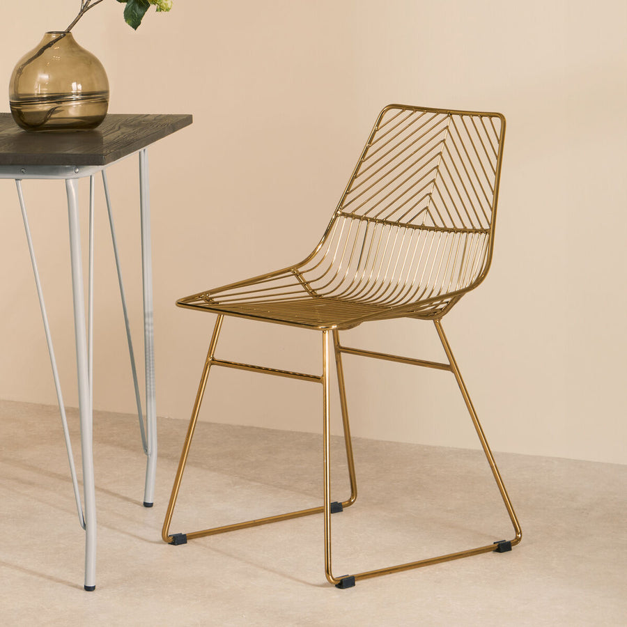 Small Gold Finish Metal Wire Chair | District