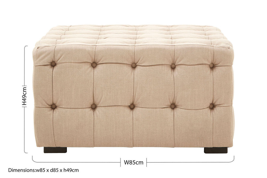 Beige Linen Button Tufted Stool | Stella