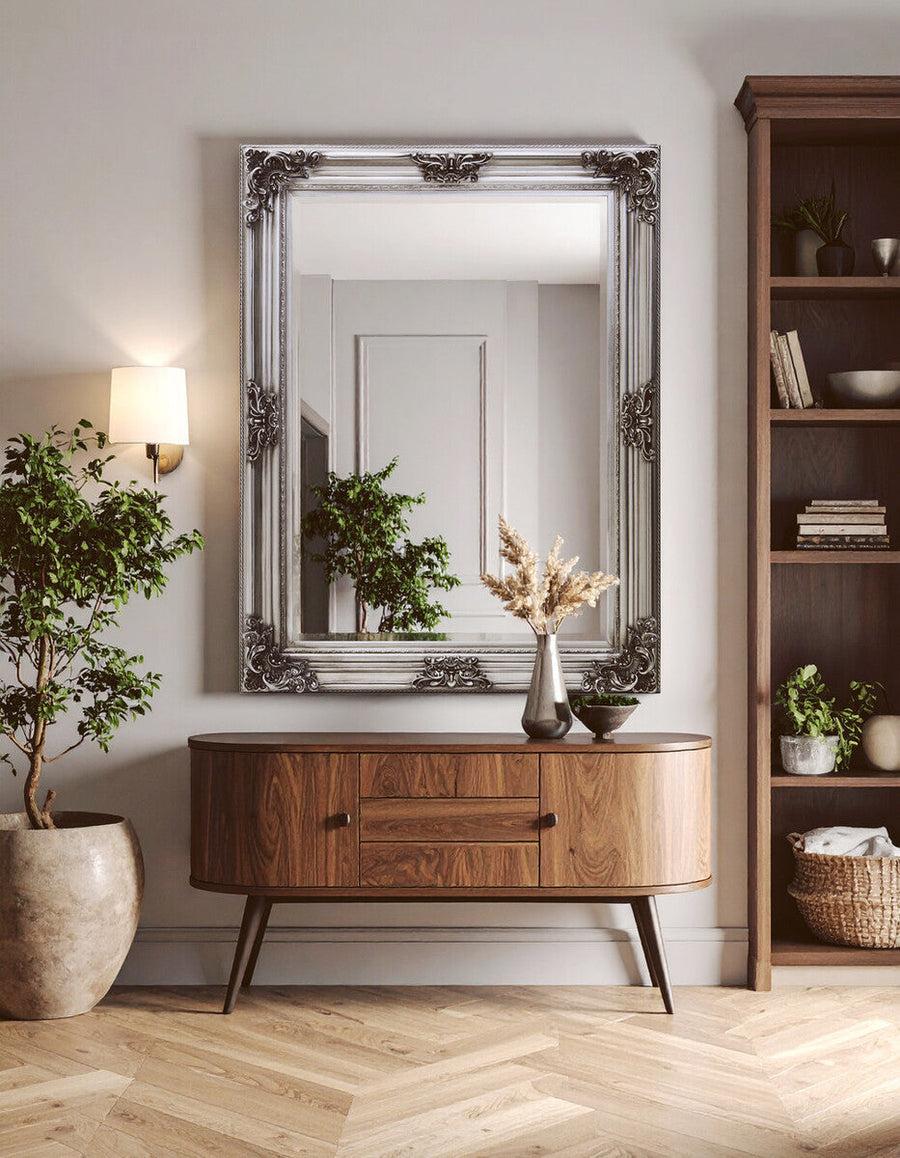 Silver Wooden Frame Wall Mirror | Lora