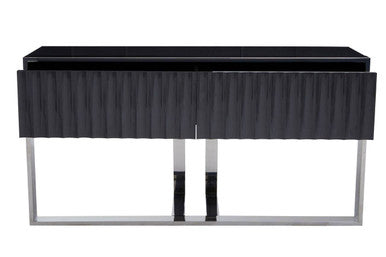 Grey Gloss Finish Fluted Top Console Table with 2 Drawers and Silver Steel Frame | Genoa