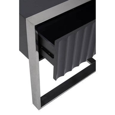 Grey Gloss Finish Fluted Top Console Table with 2 Drawers and Silver Steel Frame | Genoa