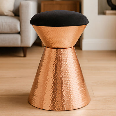 Black Velvet and Copper Finish Stool | Jaipur