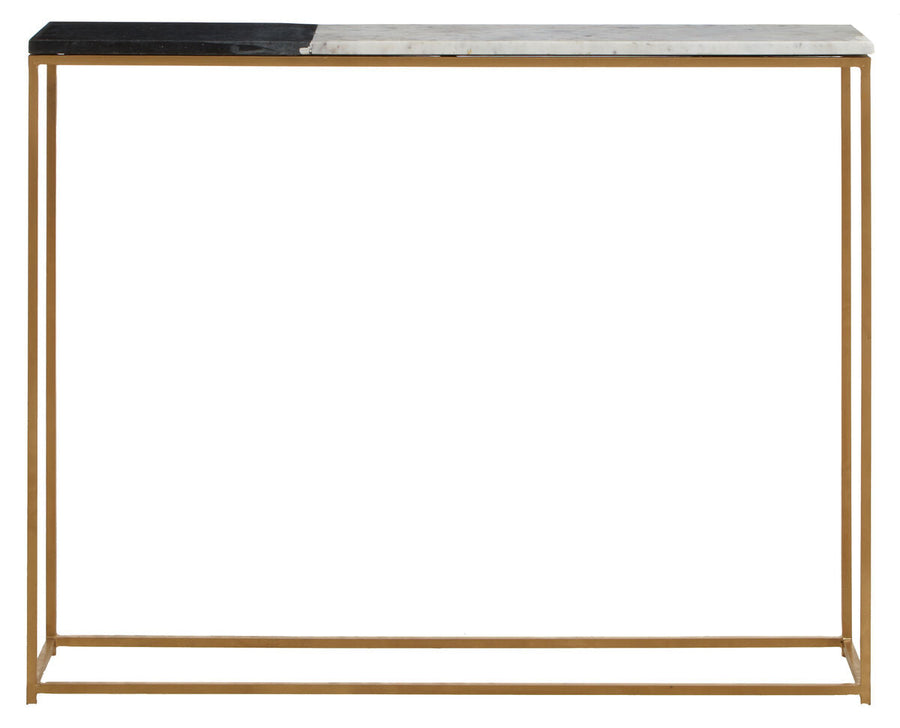 White and Black Marble Console Table with Warm Metallic Frame | Corra