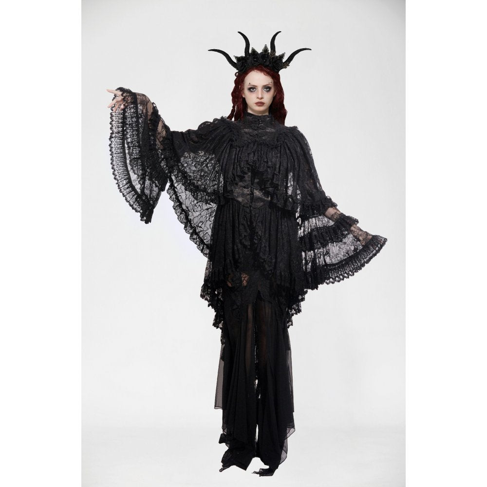 Dark in Love Zuri Vintage Lace Cape with Flowing Sleeves