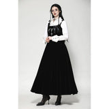 Dark in Love Lux Black Velvet Horn Embroidery Maxi Dress