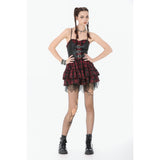 Dark in Love Red-Black Plaid Leather Layered Punk Sweetcore Dress