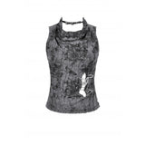 Dark in Love Shredded Butterfly Print Halter Goth Top In Grey
