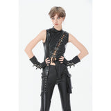 Dark in Love Punk Distressed Leather Lace-Up Top