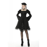 Dark in Love Melisandre Embroidered Velvet Mesh Goth Skirt in Black