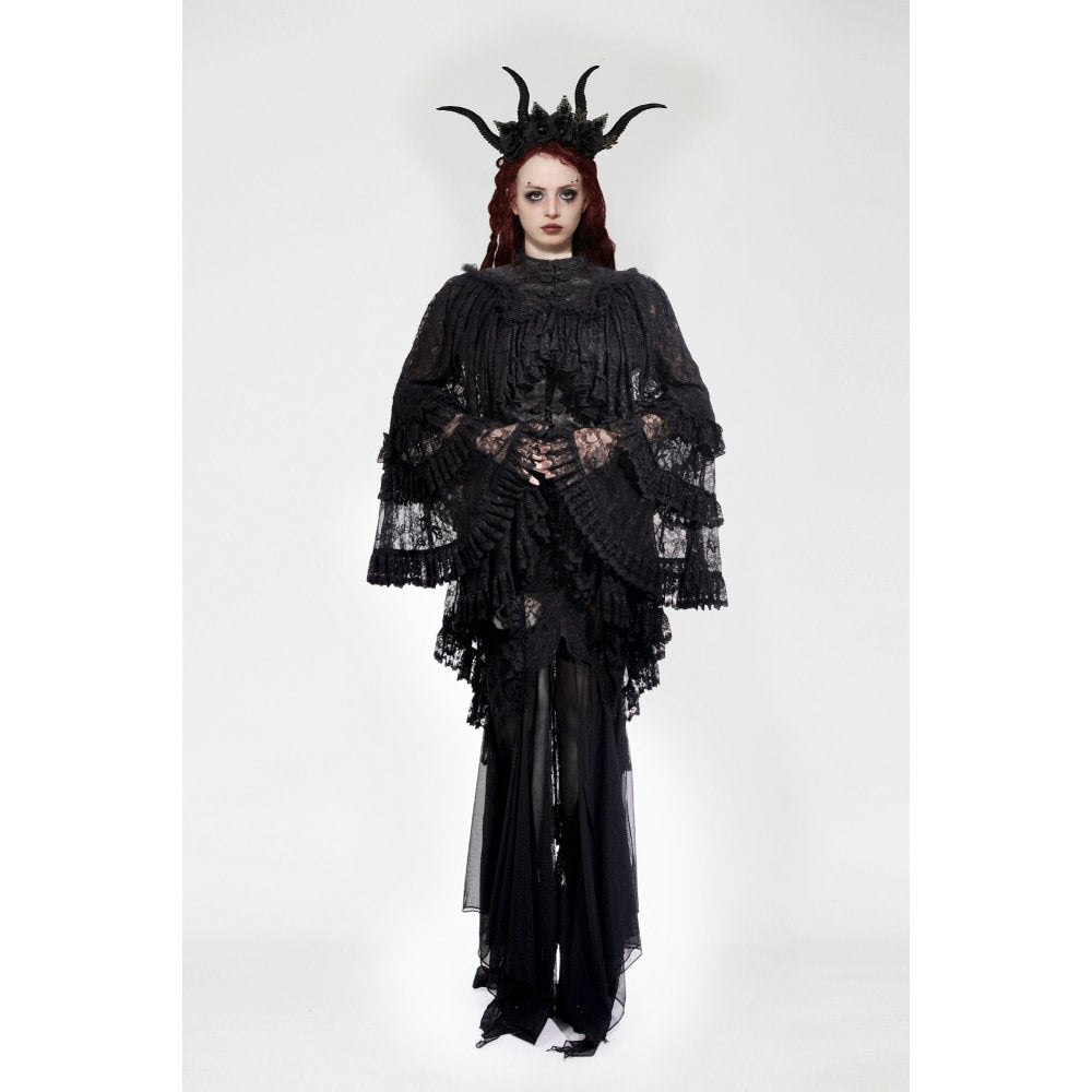 Dark in Love Zuri Vintage Lace Cape with Flowing Sleeves